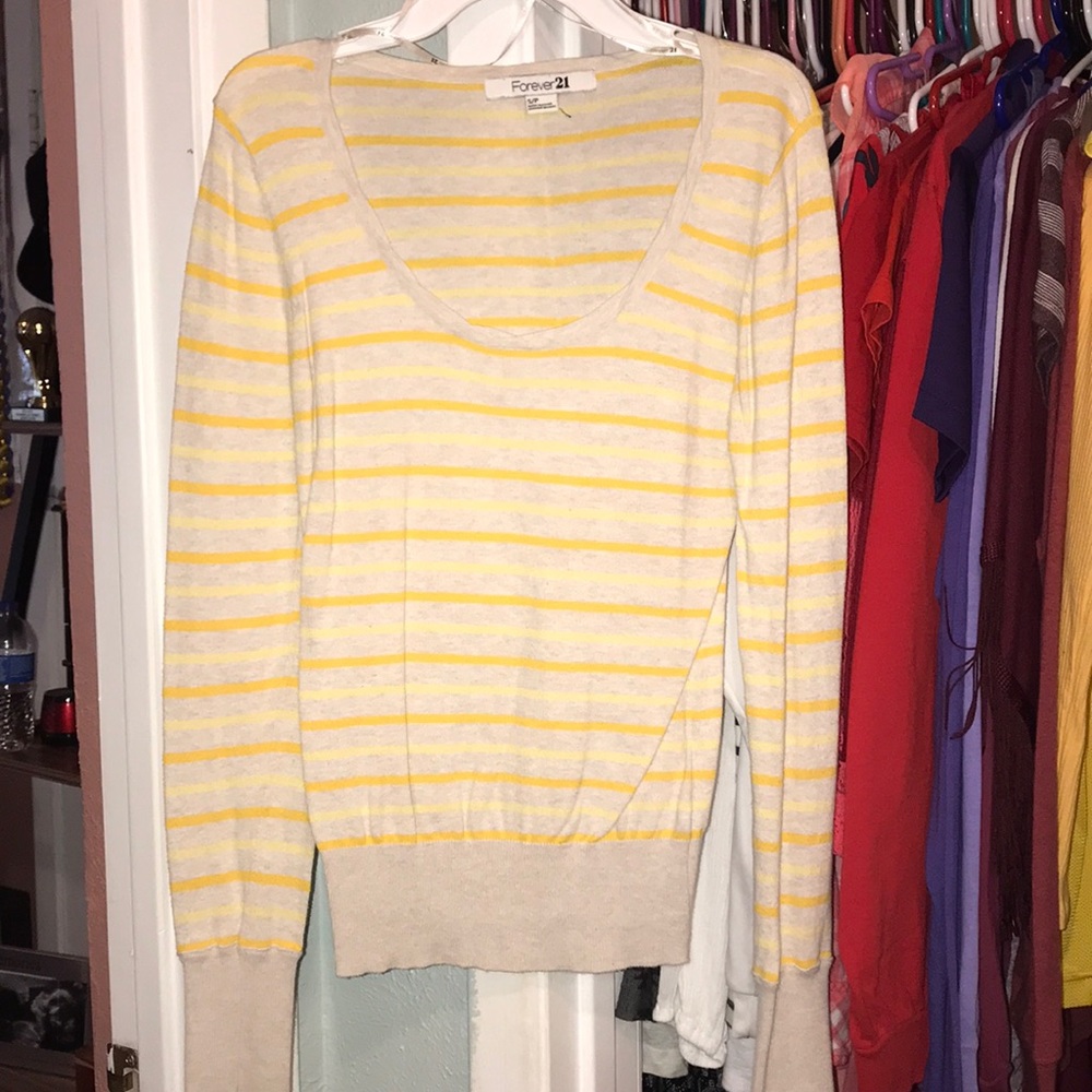 Yellow striped scoop neck long sleeve